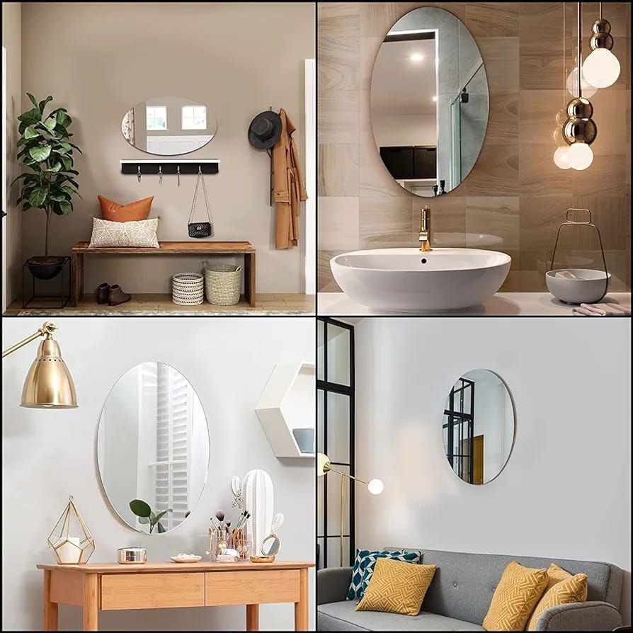 Oval Shape Adhesive Mirror Sticker 30x20 cm