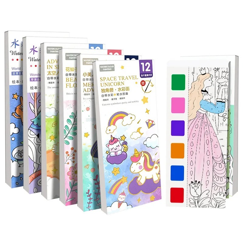 Watercolor Painting Book with Brush for Kids