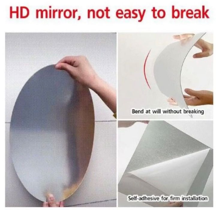 Oval Shape Adhesive Mirror Sticker 30x20 cm